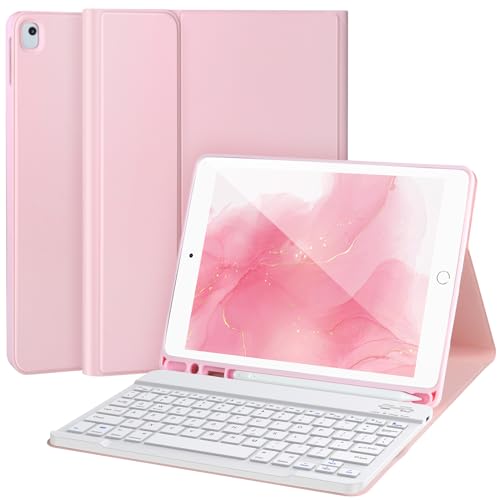 AHYWTAN Keyboard Case for iPad 9/8/7th Gen 10.2’’,Case with Bluetooth Keyboard for iPad 9th Gen with Pencil Holder,Pink-W - color: Pink-W