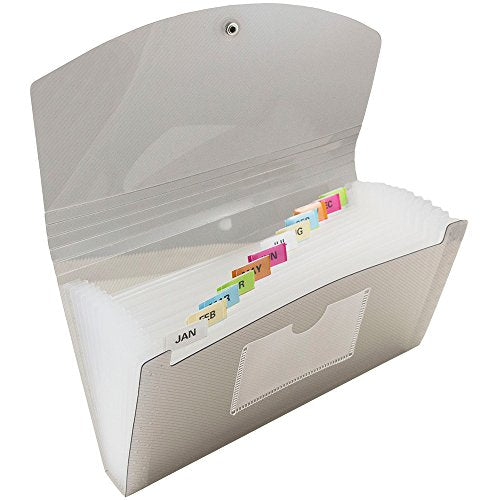JAM PAPER Accordion Folders - 13 Pocket Plastic Expanding File - Check Size - 5 x 10 1/2 - Smoke Grey - 2/Pack - color: Smoke Gray, size: Check Size - 2 Pack
