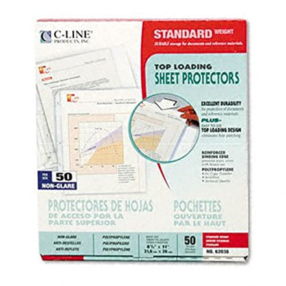 C-Line Top Loading Standard Weight Poly Sheet Protectors, Non-Glare, 8.5 x 11 Inches, 50 per Box (62038) - color: Non-glare, size: Box of 50