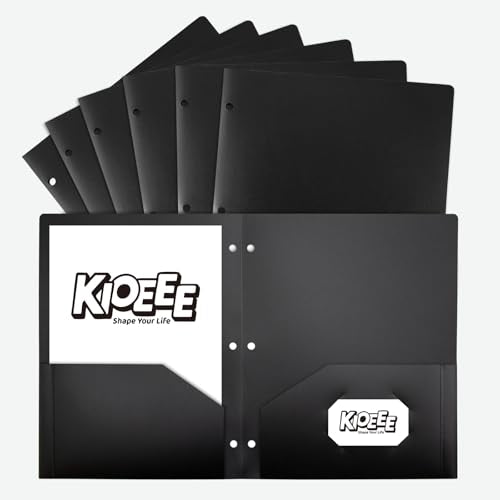Black 3 Hole Punched Plastic 2 Pocket Folders for 3 Ring Binder, Durable Poly Folder for Notebook, Office & School Use, 6 Pack - size: 3 Hole