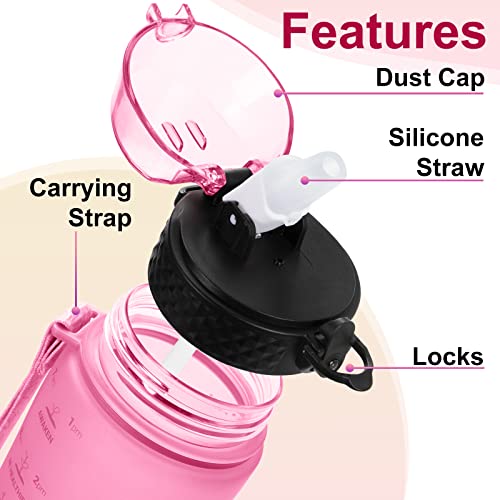 24 OZ Motivational Kids Water Bottle With Time Marker,Straw Lid,Leak Proof, Tritan BPA Free Sports Water Bottle Pink Purple(1 Lid) - color: Pink Purple