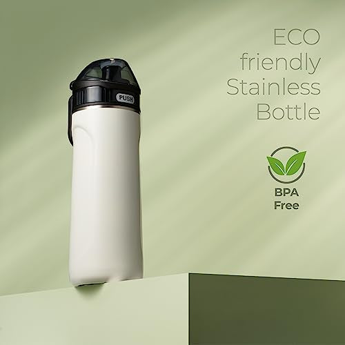 SipX™ Premium Stainless Steel Water Bottle with Straw Lid 18 oz (532 mL). Triple Insulated, Leakproof, BPA-Free – Slim, Durable Bottle for School, Gym, Office – White - color: White