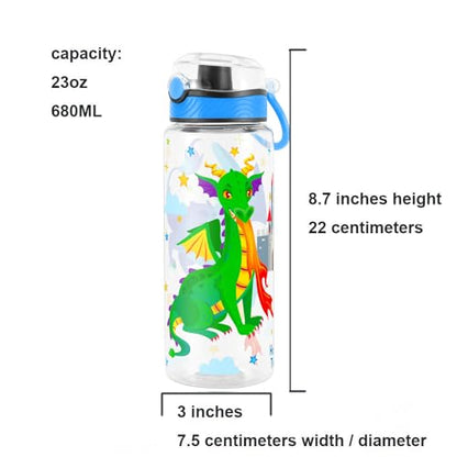 Cute Water Bottle for School Kids Girls, BPA FREE Tritan & Leak Proof & Easy Clean & Carry Handle, 23oz/ 680ml (Fire Dragon) - color: Fire Dragon