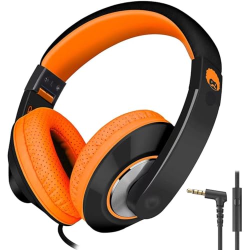 rockpapa Comfort+ Kids Headphones with Microphone, Boys Girls Student Over-Ear Headphones Wired Foldable for School Classroom Laptop PC Computer Tablet Black Orange - color: Orange/Black