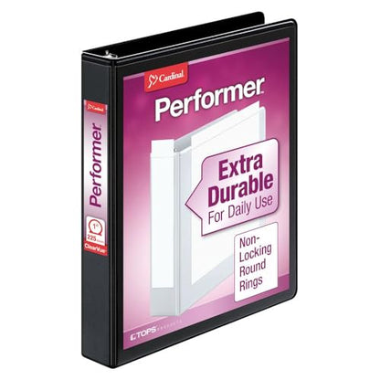 Cardinal 3 Ring Binder, 1 Inch Performer ClearVue Binder, Round Rings, 225-Sheet Capacity, Customizable ClearVue Covers, PVC-Free, Black (67225) - color: Black, size: 1-Inch
