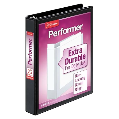 Cardinal 3 Ring Binder, 1 Inch Performer ClearVue Binder, Round Rings, 225-Sheet Capacity, Customizable ClearVue Covers, PVC-Free, Black (67225) - color: Black, size: 1-Inch