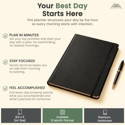 Hourly Planner & Appointment Book (8.5” x 11”) - Premium Hourly Planner with Daily Schedule & 30-Minute Time Slots for Better Time Management by PRODUCTIVITY STORE (A4, Black) - color: Black
