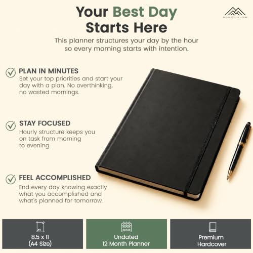Hourly Planner & Appointment Book (8.5” x 11”) - Premium Hourly Planner with Daily Schedule & 30-Minute Time Slots for Better Time Management by PRODUCTIVITY STORE (A4, Black) - color: Black