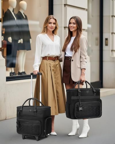 Ytonet Rolling Laptop Bag with Large Cup Holder, 15.6 In Rolling Briefcase for Women Rolling Teacher Bag with Insulated Lunch Box, Detachable Trolley Roller Tote Bags for Work, Office, Teacher, Black - color: Pure Black