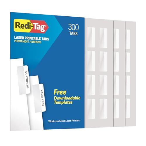 Redi-Tag Laser Printable Tabs, Permanent Index Tabs, Customizable Adhesive Labels, White, 2" x 0.875", 300 Per Pack (B39170) - size: 300 Count (Pack of 1)