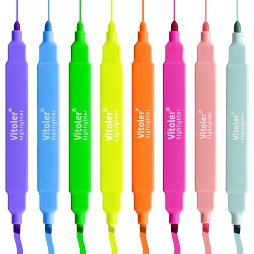 Piochoo Dual Tip Highlighters, 8 Colored Bible Highlighter Pen Set,Cute Highlighter Assorted Colorsfor Students, Artists,Journaling Office School Supplies - color: Rainbow Colors D