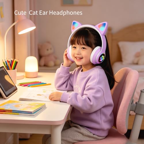 Kids Bluetooth Headphones, Kids Wireless Headphones with Microphone, HiFi Stereo Foldable Lightweight Headset (Lilac) - color: lilac