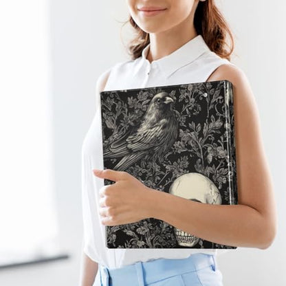 Gothic Skull with Crow Goth Black Binder 1.5 Inch Binder with Clipboard&Pockets, Hardcover Binders 3 Ring, Heavy Duty Large File Folder for Office School Supplies - Holds 200 Sheets - color: Gothic Skull With Crow, size: 1 Pack-12.4x10.63in