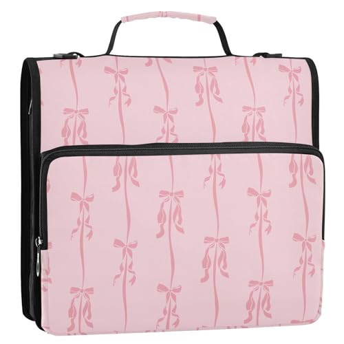 Pink Ribbons Bow Zipper Binder Bag 3 Ring with Shoulder Strap Zippered Binder Fits 13 Inch Laptop File Folder Document Organizer for College Office Supplies - color: Pink Ribbons Bow
