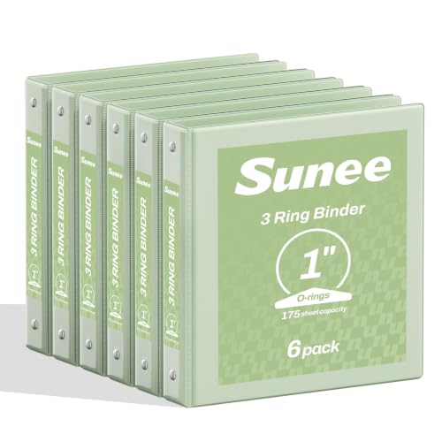 SUNEE 1 Inch Binders 3 Ring 6 Pack, Clear View Three Ring Binder PVC-Free (Fit 8.5x11 Inches) for School or Office Supplies, Sage Green - color: Sage Green, size: 1 Inch