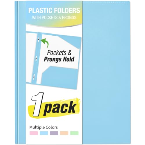 Sooez 2-Pocket Folder with Prongs, 1 Pack Heavy Duty 3 Prong File Folders for Documents, Colored Plastic Folder with Pockets Back to School Supplies for Kids - color: Blue
