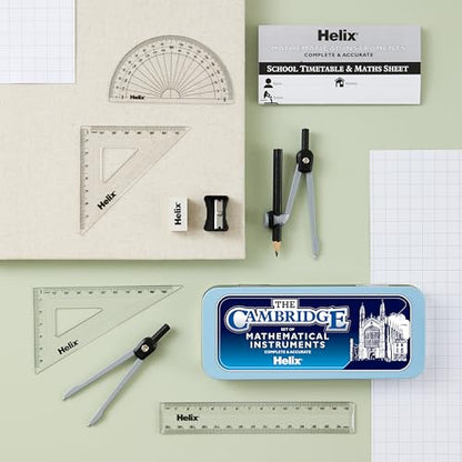 HELIX Cambridge Maths Set with Storage Tin 9 Piece Maths Equipment Set