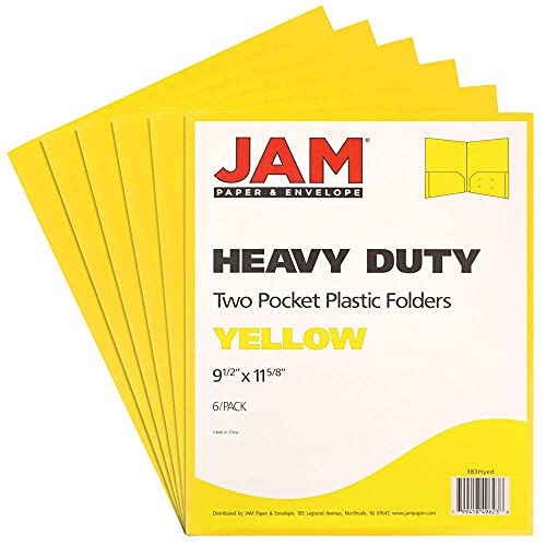 JAM PAPER Heavy Duty Plastic 2 Pocket Extra Tough School Folders - Yellow - 6/Pack - color: Yellow, size: 6 Per Pack