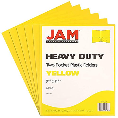 JAM PAPER Heavy Duty Plastic 2 Pocket Extra Tough School Folders - Yellow - 6/Pack - color: Yellow, size: 6 Per Pack