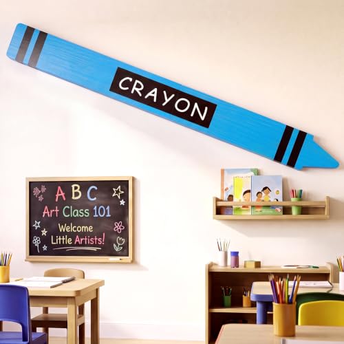 Nuanchu 31.5 Inch Giant Crayon Art Classroom Decor, Wooden Wall Art Party Back to School Decorations Jumbo Crayon Props, First Day of School Playroom Preschool Kindergarten Decor(Blue) - color: Blue