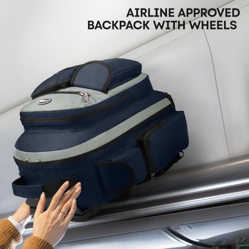 20" 2-in-1 Rolling Backpack,Backpack for Travel w/Wheels | Trolley Suitcase w/Telescopic Handle,Lightweight,Durable, Travel-Friendly, Unisex,2560-20''-Blue - color: JH-2560-Blue-20