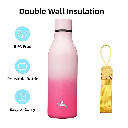 Konokyo Insulated Water Bottle with Strap,18 oz Double Wall Stainless Steel Vacuum Bottles Metal Water Flask,Cherry - color: Cherry, size: 18 Ounces