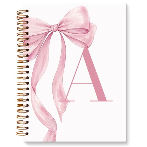 JXREQ Coquette Pink Bow Personalized Notebook, Initial Letter A Monogram Journal, Preppy Girly Ribbon Bow Journal, Monogrammed Gifts for Women, Aesthetic Spiral Notebook 5.5x8.3 - color: Apink