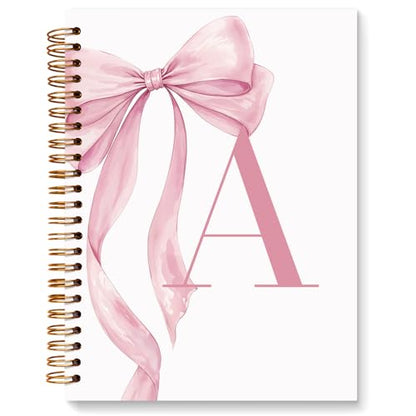 JXREQ Coquette Pink Bow Personalized Notebook, Initial Letter A Monogram Journal, Preppy Girly Ribbon Bow Journal, Monogrammed Gifts for Women, Aesthetic Spiral Notebook 5.5x8.3 - color: Apink