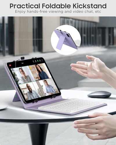 MoKo Universal Tablet Case with QWERTY Keyboard for 9",9.7",10.1",10.2",10.4",10.5",10.9",11" Tablet, with Removable Wireless Bluetooth Keyboard&Pen Holder for iPad, Samsung, Fire, Pixel, Other, Lilac - color: Lilac