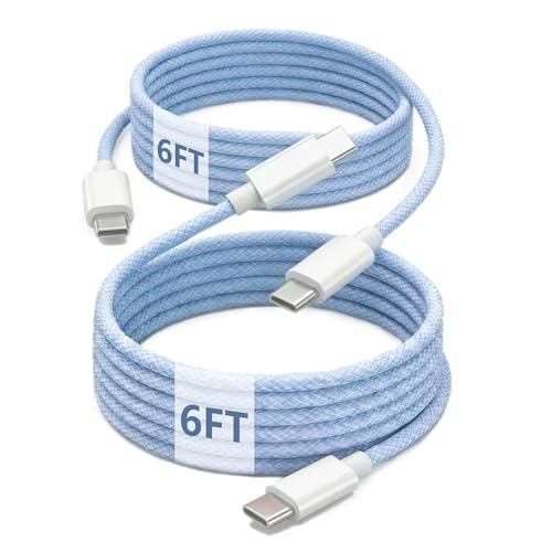 USB C to C Charger Cable, 60W, 6FT, 2-Pack, Blue | Fast Charging, Braided Nylon, for iPhone 17/16/15, MacBook iPad, Galaxy S25/S24 - color: Blue, size: 6FT+6FT