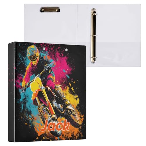 Custom 3 Ring Binder Colorful Abstract Motocross Artwork 1.5" Round Ring Binders Personalized Name View Binder with 200 Sheet for School Supplies Women Men Office, 1 Pack - color: Custom Colorful Abstract Motocross Artwork