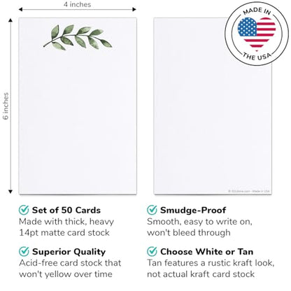 321Done Blank Note Cards, 4x6 Thick Cardstock - Greenery Leaves White Card Stock, Notecards & Stationery for Writing, Stamping, Printing - Made in USA, Set of 50 - No Envelopes - color: Greenery, White, size: 4x6, Vertical