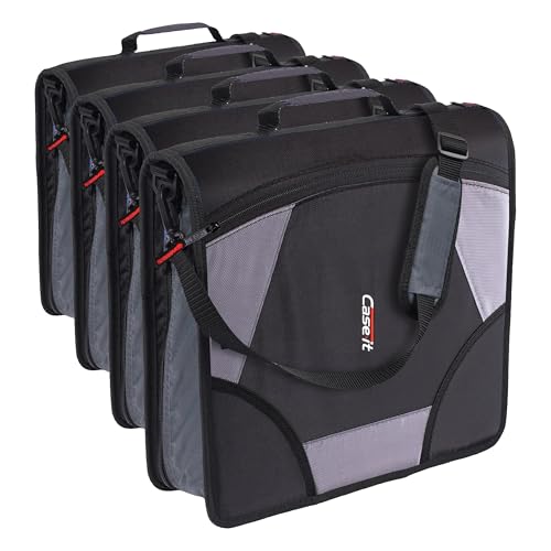 Case-it King Sized Binder 4-Inch D-Ring Jet Black | 800 Sheet Capacity | 5 Subject File Folder | With Shoulder Strap | Pack of 4 - color: A Jet Black, size: 4 Pack