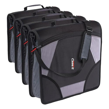 Case-it King Sized Binder 4-Inch D-Ring Jet Black | 800 Sheet Capacity | 5 Subject File Folder | With Shoulder Strap | Pack of 4 - color: A Jet Black, size: 4 Pack