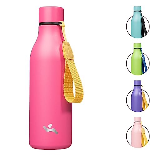 Konokyo Insulated Water Bottle with Strap,18 oz Double Wall Stainless Steel Vacuum Bottles Metal Water Flask,Pink - color: Pink, size: 18 Ounces