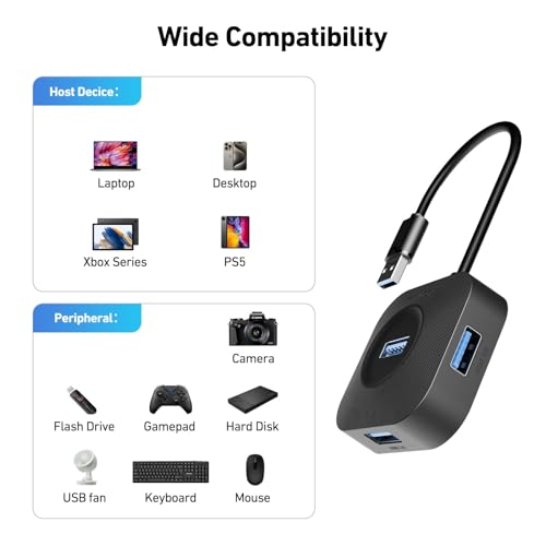 BENFEI USB 3.0 Hub, 4 Ports USB A Splitter Ultra Compact for Mouse, Keyboard, Flash Drive, U Disk, Printer Compatible with Laptop, Desktop PC, Xbox, PS5, and More - style: USB A 4-port Hub
