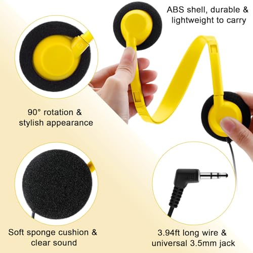 Yunsailing 30 Pack Bulk Headphones Set Over Ear Headphones with Adjustable Headband 3.5mm Plug Headsets Earphones for Learning Program, Computer Lab, Library, Testing & Multimedia Use (Yellow) - color: Light Yellow
