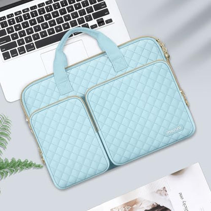 MOSISO 360 Protective Laptop Case 13.3 inch, 13-13.3 inch Laptop Sleeve Compatible with MacBook Air/Pro 13/Pro 14,HP Dell ASUS Lenovo, Square Quilted Bag Cover with 2 Pockets&Handle&Belt, Ice Blue - color: Ice Blue, size: 13.3 inch