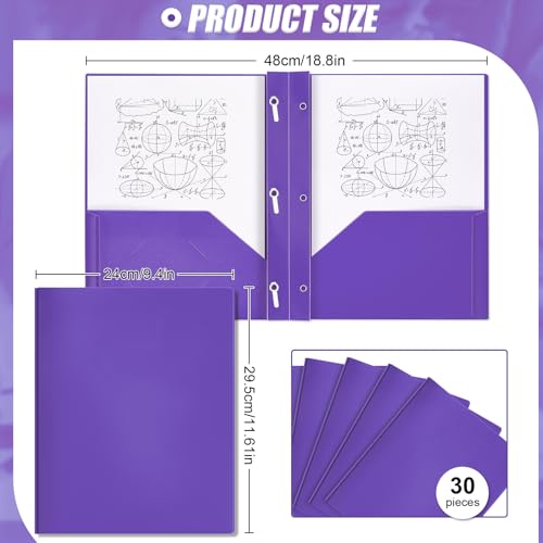 Yeaqee 30 Pcs Plastic Folders with Pockets and Prongs Plastic Folder 2 Pockets 3 Prongs with Card Slot for Office, School for Students, Teachers, Office Workers (Purple) - color: Purple