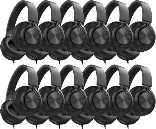 AILIHEN Classroom Headphones Bulk Wired for School, 12 Pack Headsets with Microphone for K-12 Grade Classroom, Students, Teens, 3.5mm Jack for Chromebook, Computer, Laptop (Black) - color: Black, size: 12-PACK