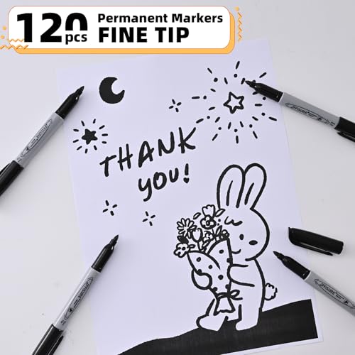 Permanent markers, 120 packs permanent markers bulk, quick drying in one second, waterproof, smooth, not easy to erase, durable, can be marked on glass, tiles and cloth, office supplies,Gray shell - size: 1 Count (Pack of 120)