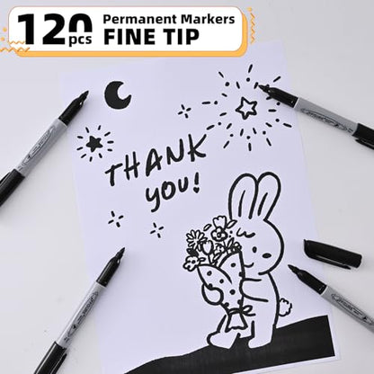 Permanent markers, 120 packs permanent markers bulk, quick drying in one second, waterproof, smooth, not easy to erase, durable, can be marked on glass, tiles and cloth, office supplies,Gray shell - size: 1 Count (Pack of 120)