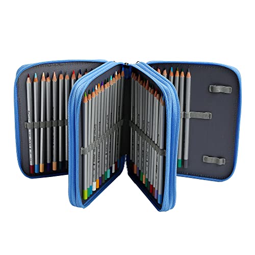 Portable Colored 72 Slots Pencil case Organizer with Printing Pattern for Watercolor Pens, Pencil Case Organizer for Artist - color: Blue Summer Flowers