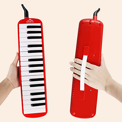 EastRock 32 Key Melodica Instrument Keyboard Soprano Piano Style with Mouthpiece Tube Sets and Carrying Bag for Beginners Adults Gift Red - color: Red, size: 32key