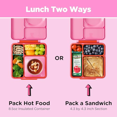 Omie OmieBox Kids Insulated Leakproof Bento Lunch Box with Food Jar (Pink Berry) - color: Pink Berry