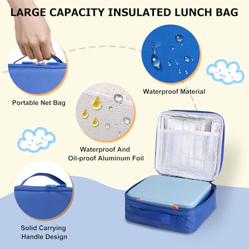 Bento Lunch Box for Kids with Thermo, Leakproof Bento Box with 8oz Insulated Food Jar, Lunch Bag, BPA Free Dishwasher Safe 4 Compartment Container for School Girls Boys (Blue) - color: Blue1