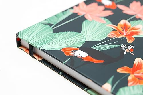 Beatrix & Luca College Ruled Notebook - A5 Journal – Lay Flat with Bookmark and Elastic Band - 160-Pages – 100 GSM Paper - Composition or Diary – Lined Pages - color: green pink storks