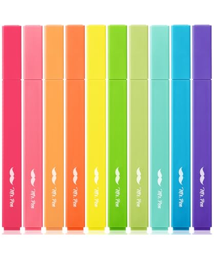 Mr. Pen- Aesthetic Highlighters No Bleed, 10 Pack, Assorted Colors | Chisel Tip, Cute Highlighters Assorted Colors for Journaling, Highlighting, Underlining, Fast Dry, Back to School Supplies - color: Vibrant Colors, size: 10 Pack