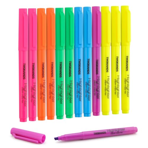 TWOHANDS Highlighters Assorted Colors,Chisel Tip Marker Pens,12-Count,21304
