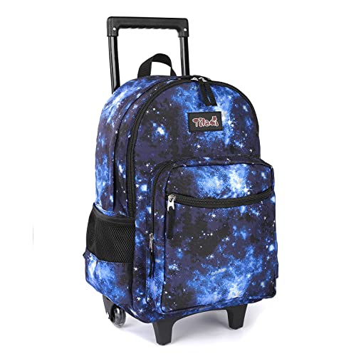 Rolling Backpack 18 inch Double Handle Wheeled Laptop Boys Girls Travel School Children Luggage Toddler Trip (Galaxy Blue) - color: Galaxy Blue